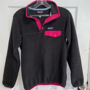 Patagonia Snap-T Synchilla fleece, dark brown and pink, size XXS, womens
